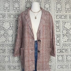 J Jill Relaxed Linen Blend Plaid Blazer‎ Jacket Henna Medium Petite